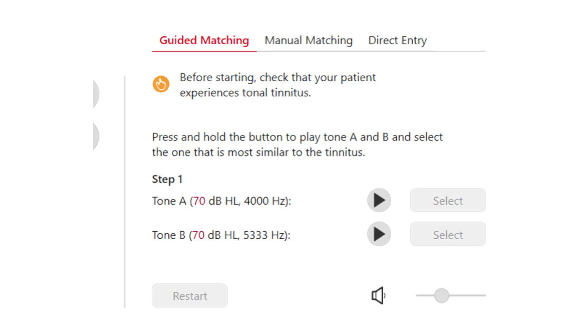 Connexx 9 fitting software - screenshot of tinnitus matching