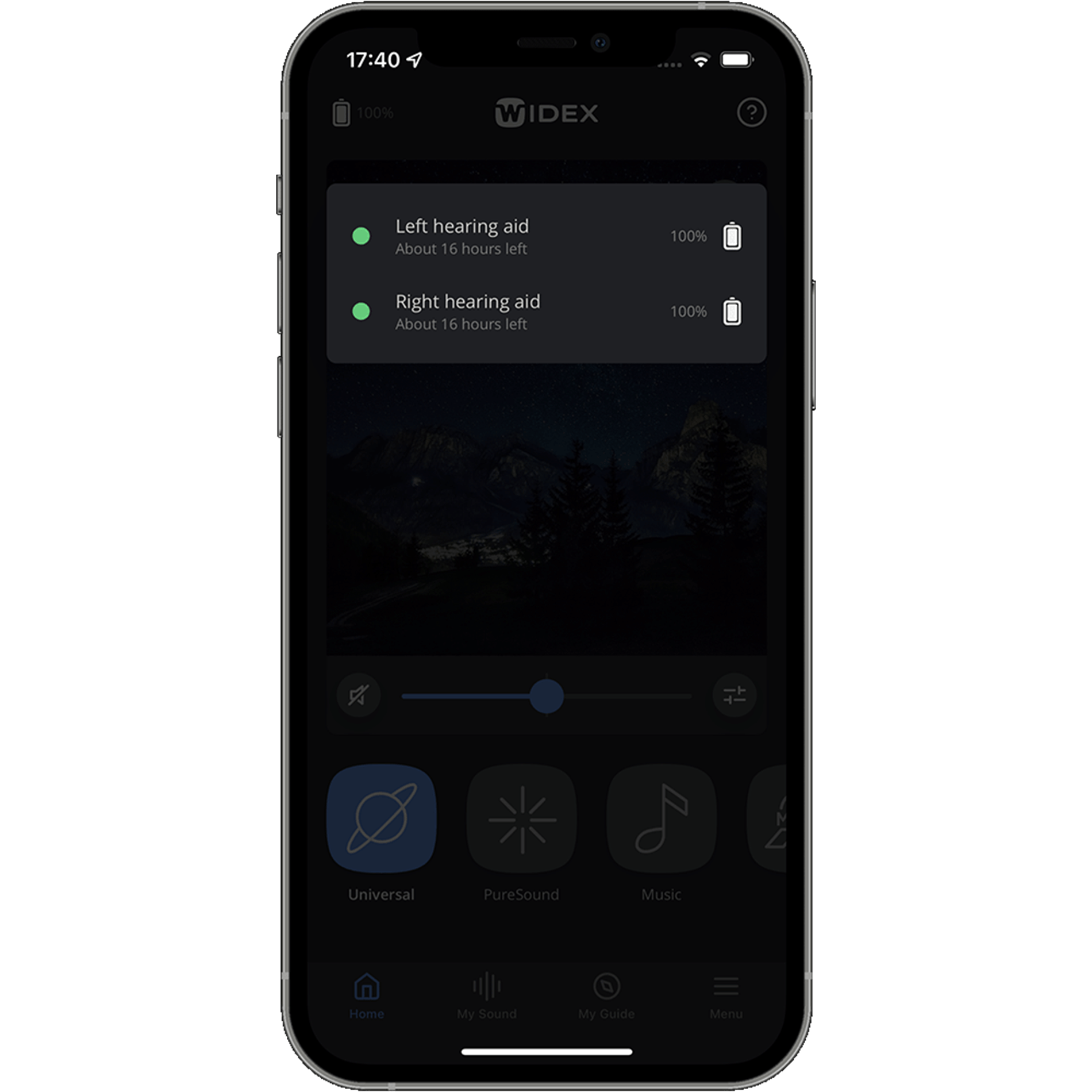 Widex Moment App Screenshot Hörsysteme im Blick behalten